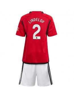 Billige Manchester United Victor Lindelof #2 Hjemmedraktsett Barn 2023-24 Kortermet (+ Korte bukser)